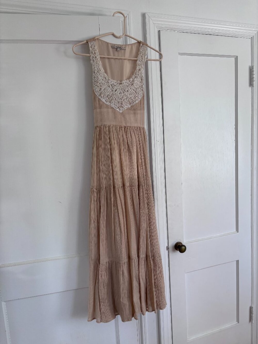 Wendy Katlen Anthropologie Blush Lace Tiered Maxi Dress Size 2